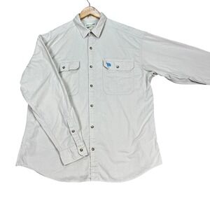 The North Face Button Down Shirt Mens Large Beige Long Sleeve Flap Pockets‎ EUC